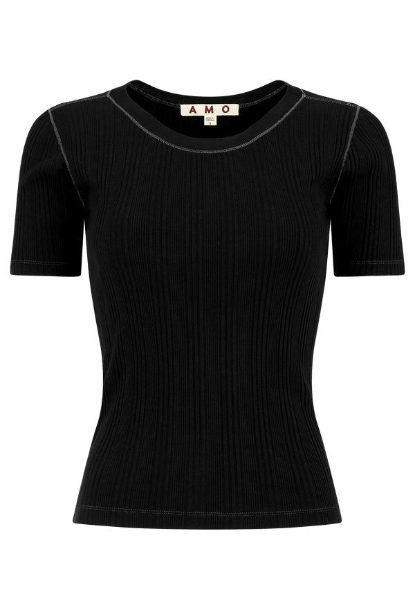 Black ribbed t-shirt on a transparent background