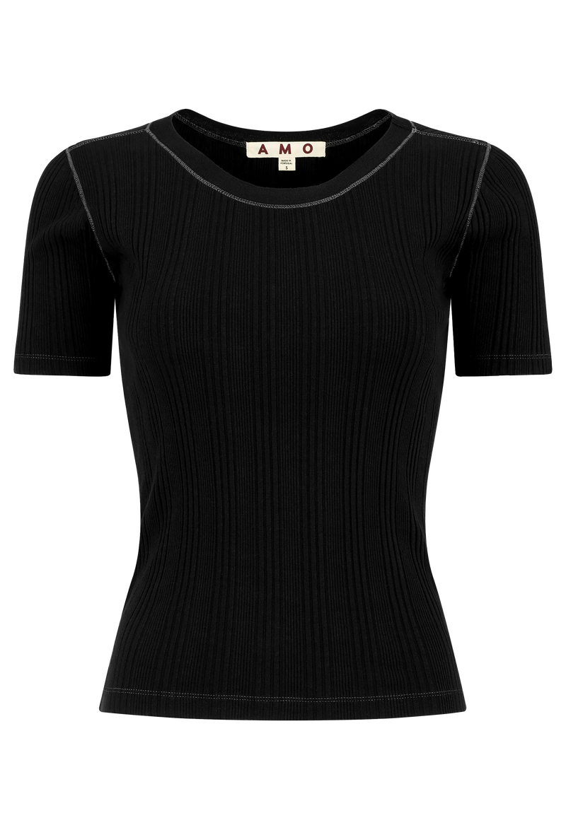Black ribbed t-shirt on a transparent background