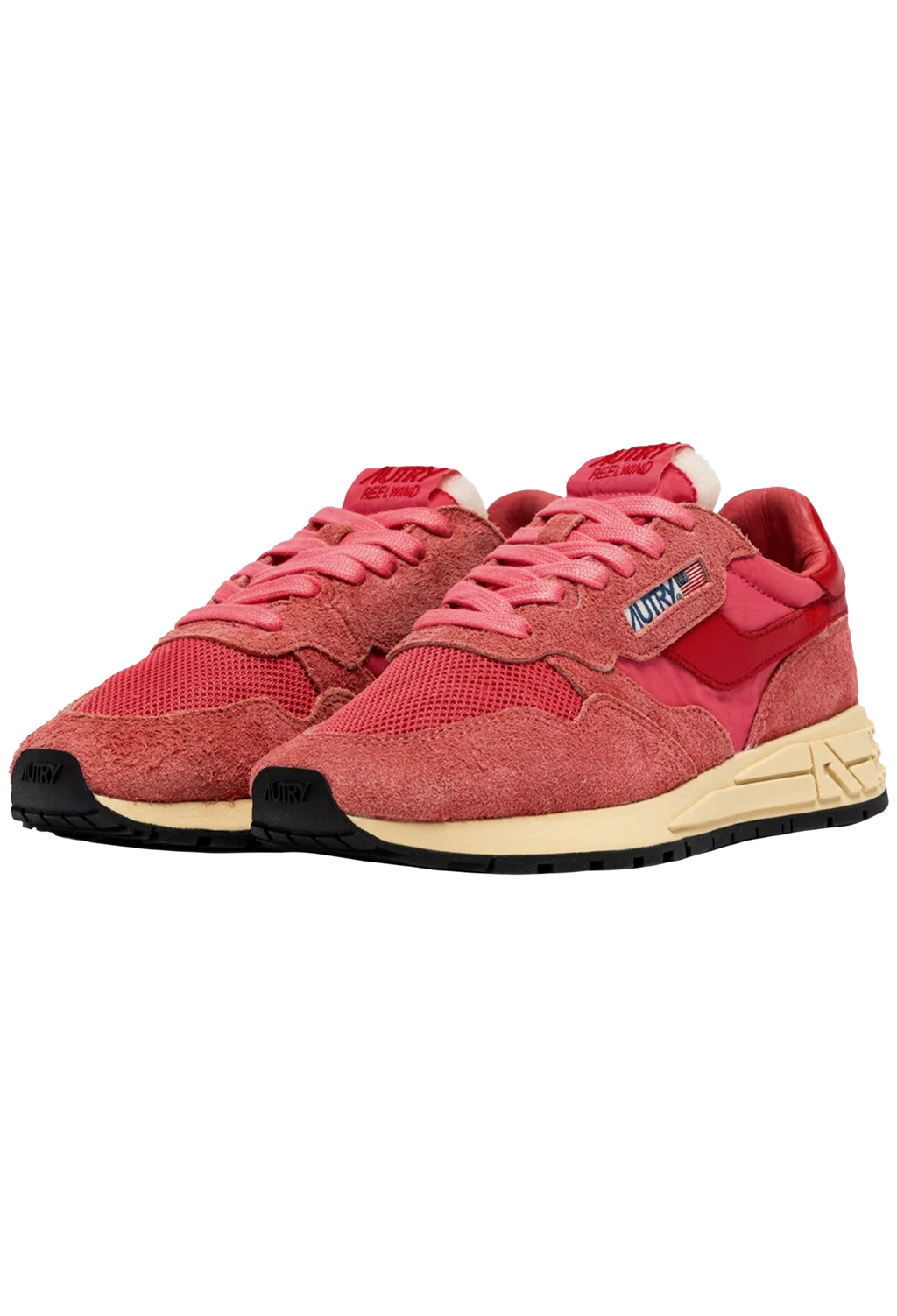 pink and red athletic tennis shoes with a black bottom