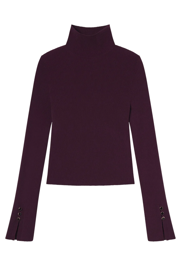 Purple turtleneck sweater on a white background