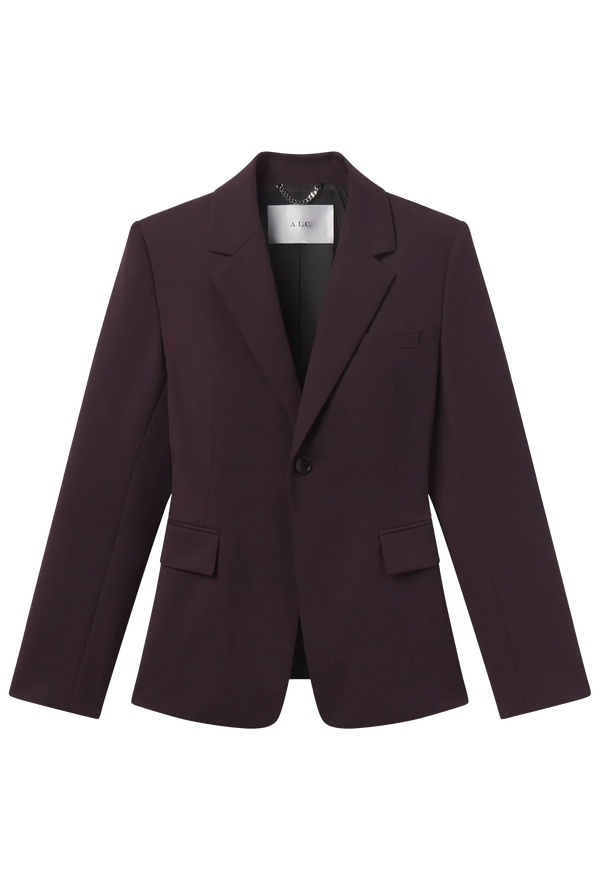 Dark purple blazer on a white background