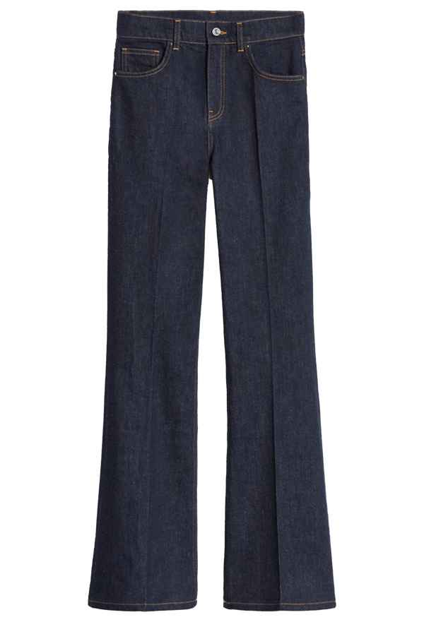 Pair of dark blue jeans on a transparent background