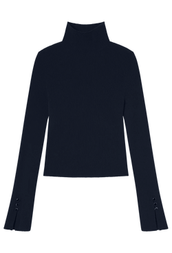 navy blue turtleneck sweater on a white background