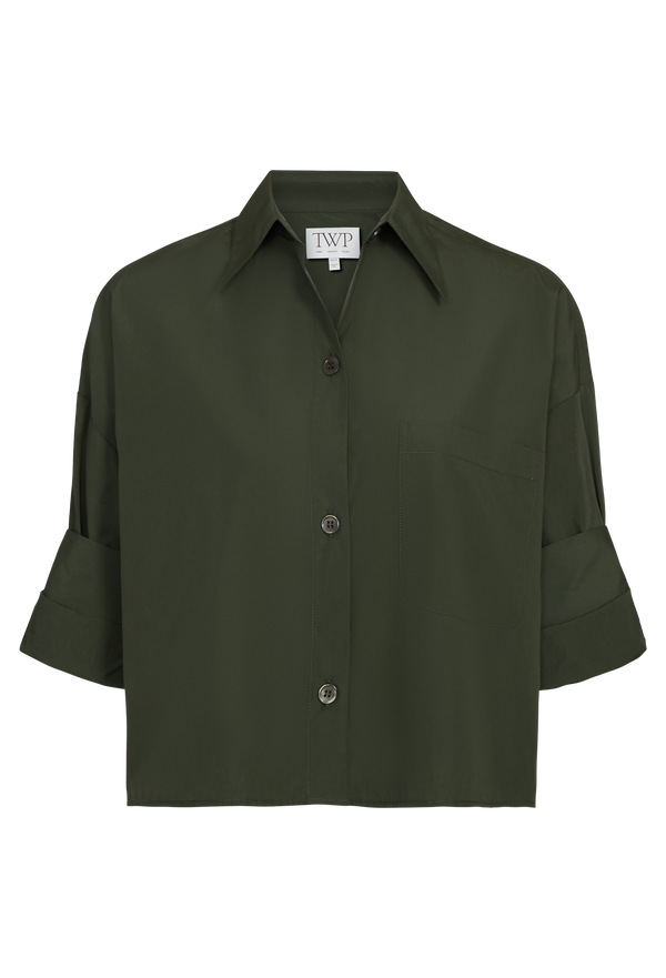 Green button down shirt on a transparent background