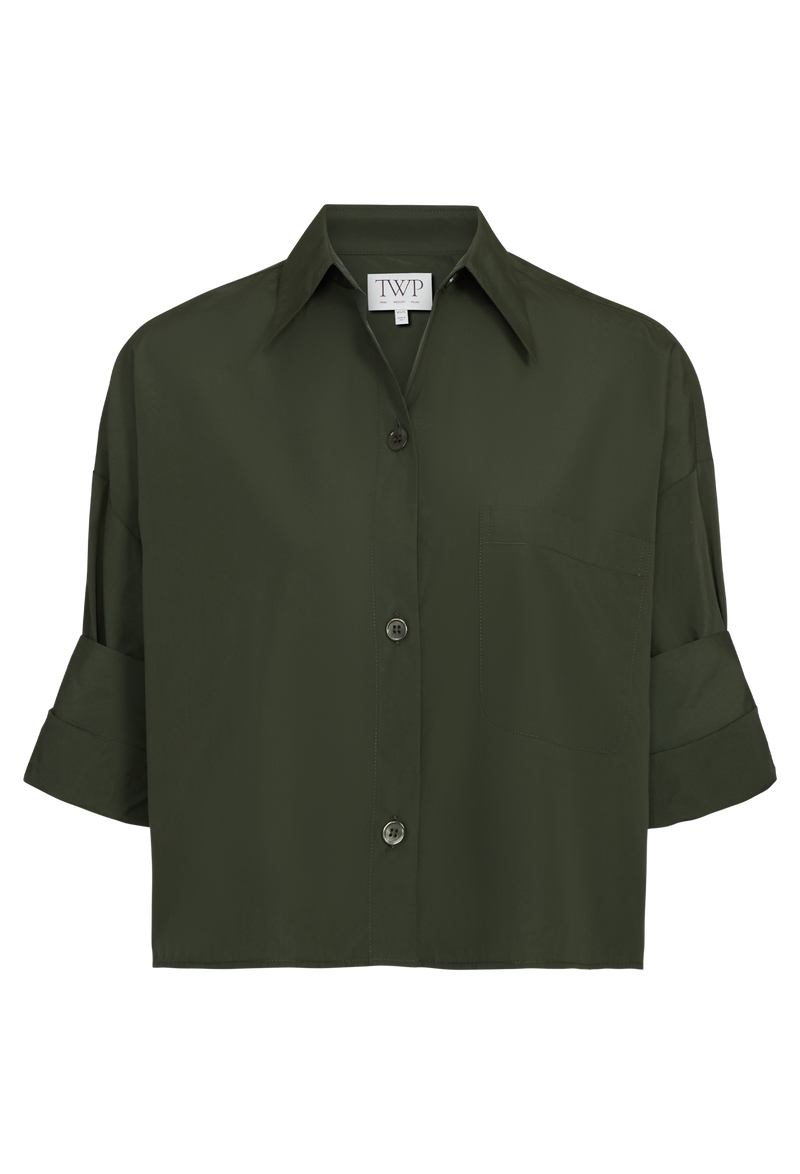 Green button down shirt on a transparent background
