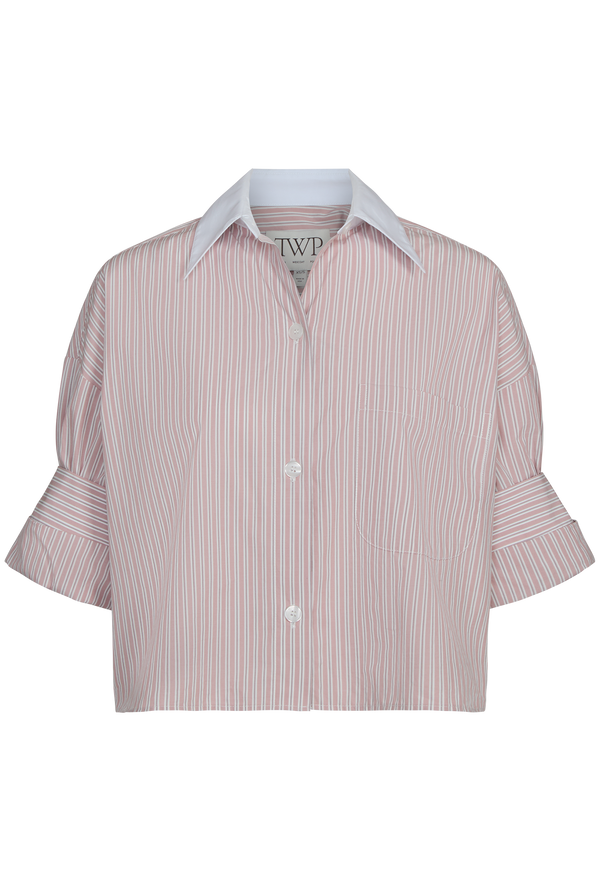 Pink and white striped shirt on a transparent background