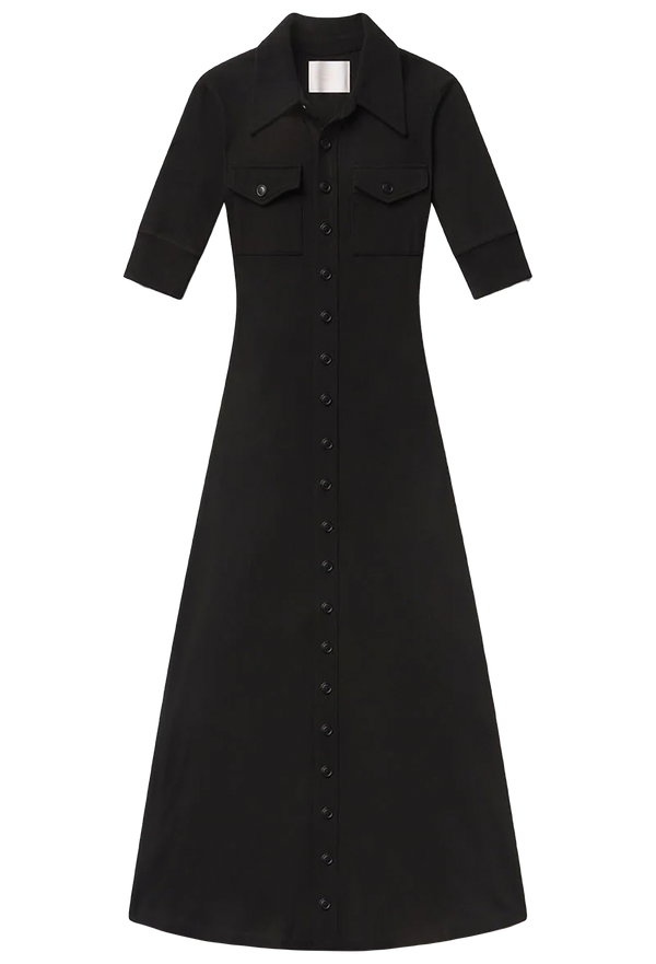 Button down half-sleeve black dress on a transparent background