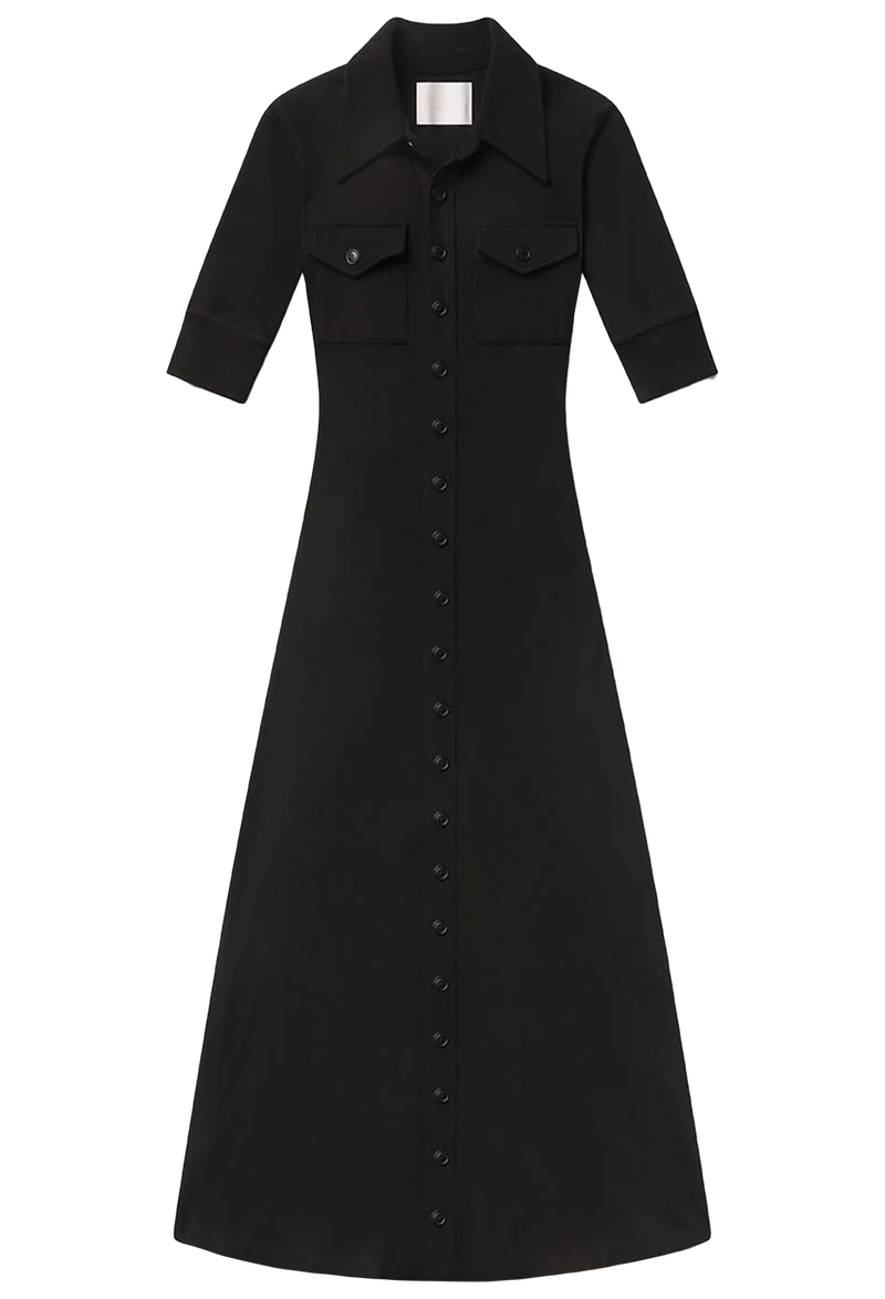 Button down half-sleeve black dress on a transparent background