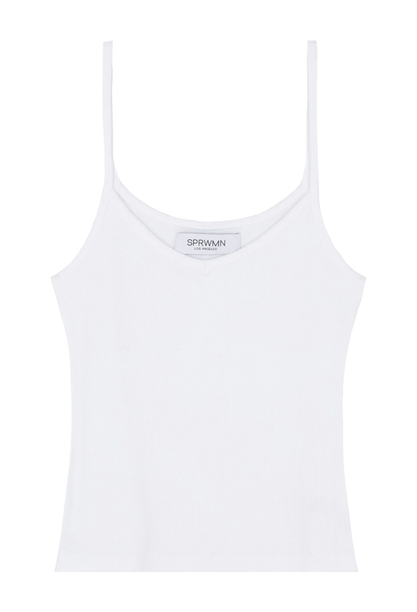 a white v-neck ribbed tank top on a transparent background