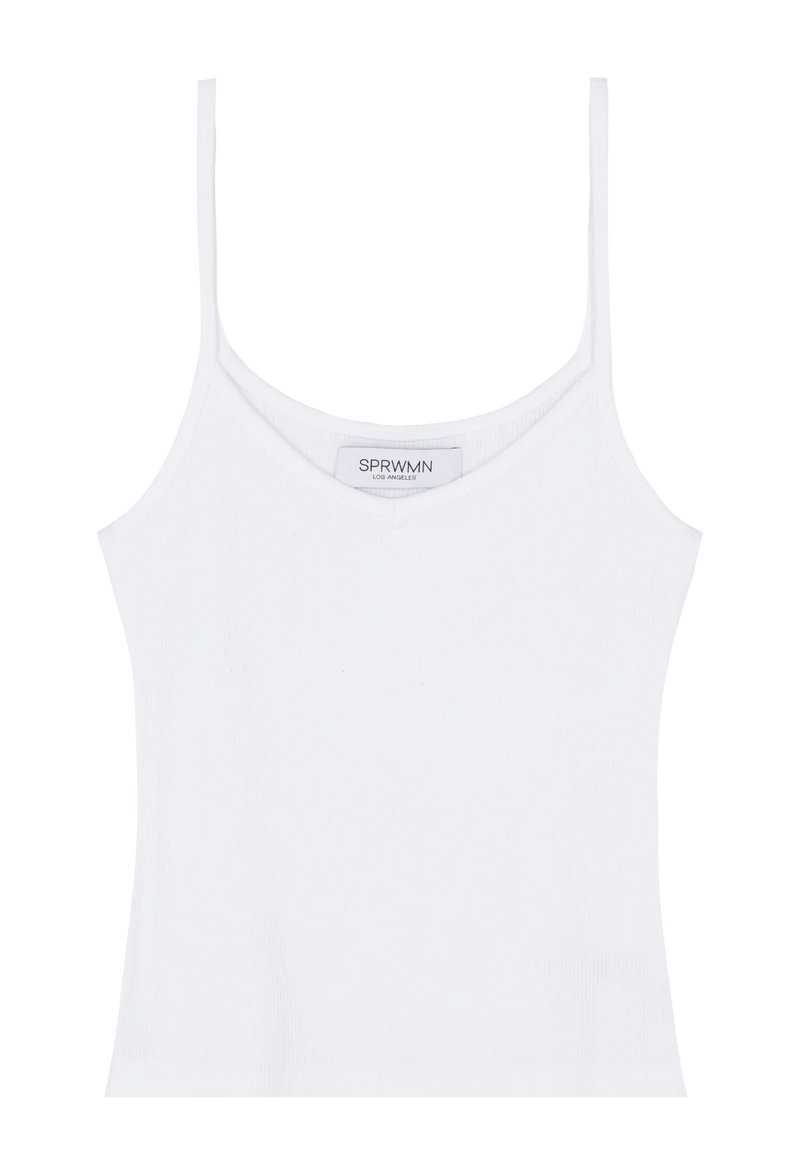 a white v-neck ribbed tank top on a transparent background