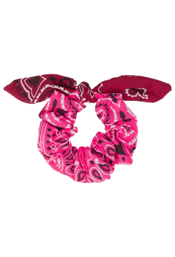 pink and red bandana scrunchie on a transparent background