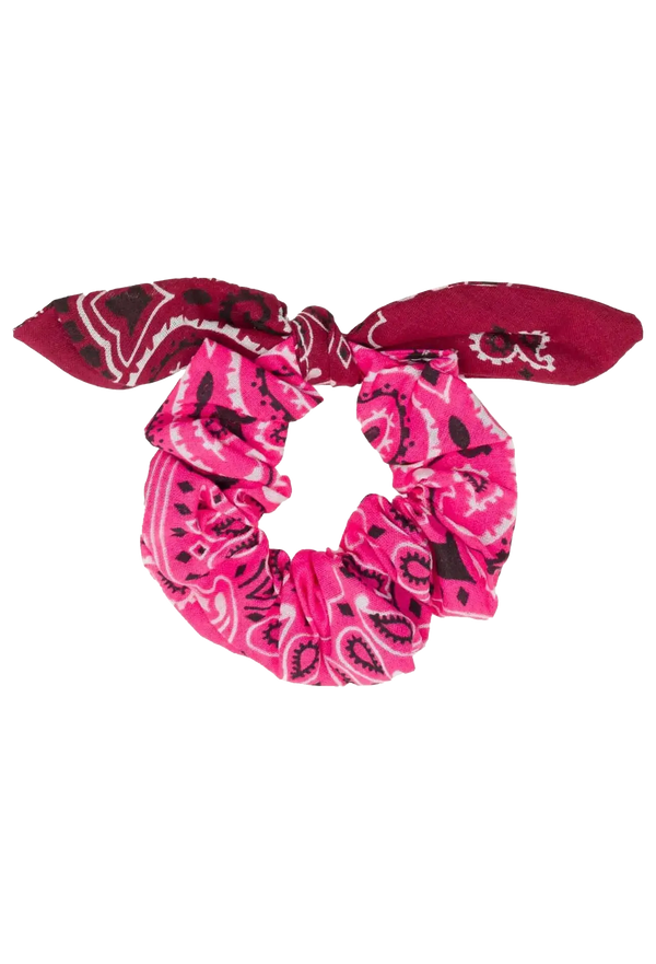 pink and red bandana scrunchie on a transparent background
