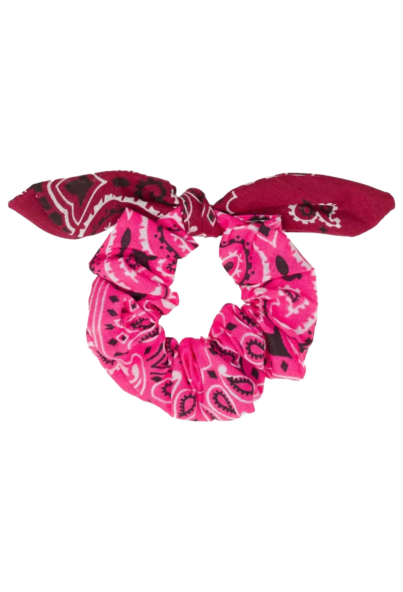 pink and red bandana scrunchie on a transparent background
