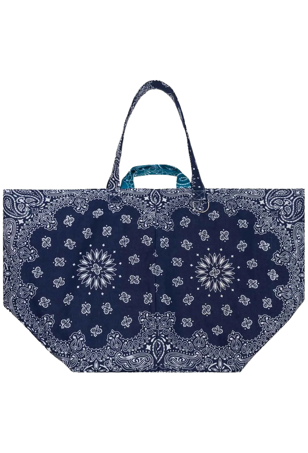 large navy bandana weekender tote bag on a transparent background