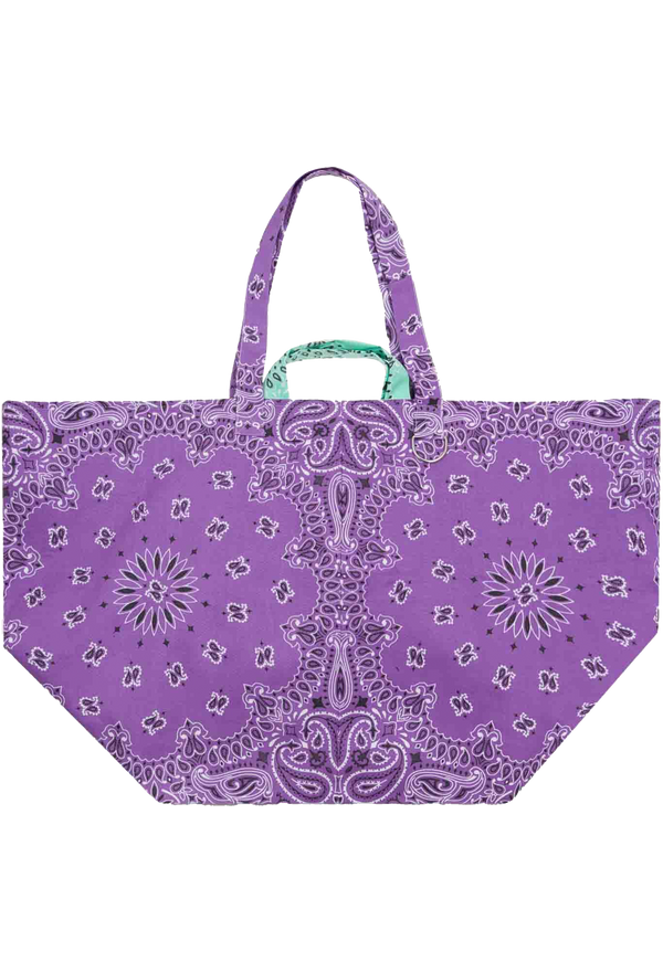 large lilac and mint bandana weekender tote bag on a transparent background