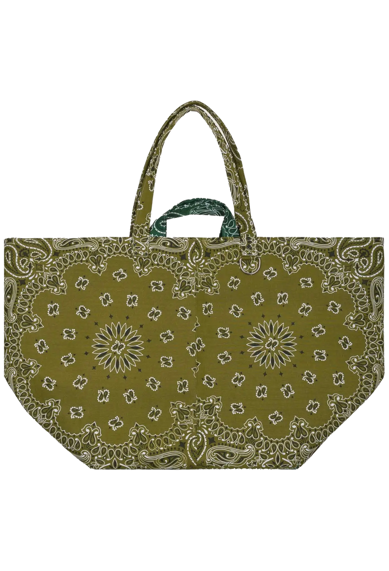 large green bandana weekender tote bag on a transparent background