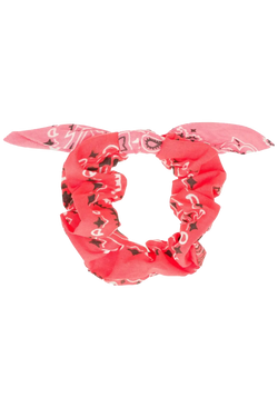 pink and coral bandana scrunchie on a transparent background