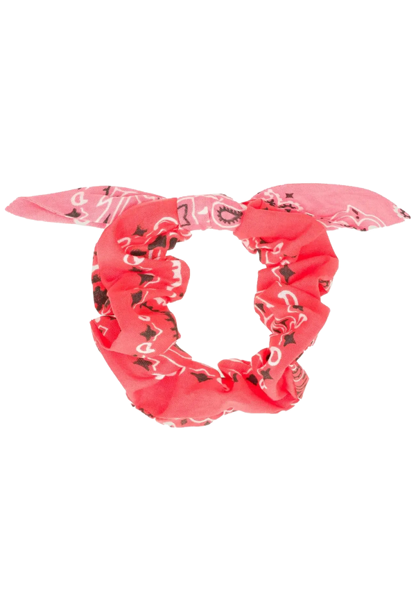 pink and coral bandana scrunchie on a transparent background
