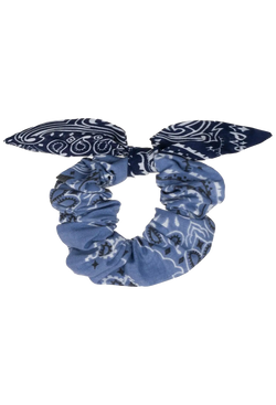 navy bandana hair scrunchie on a transparent background