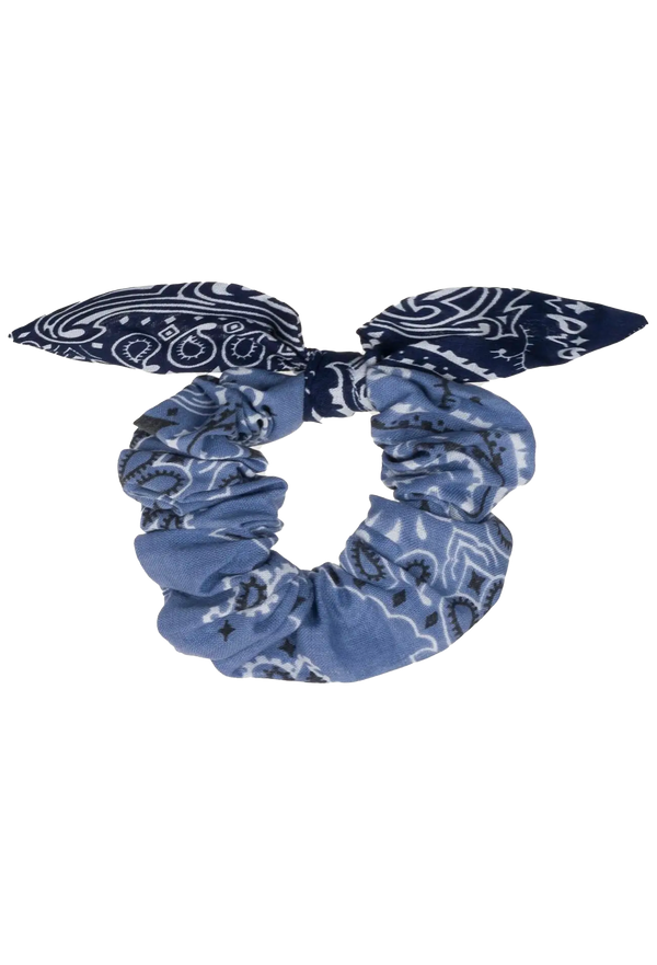 navy bandana hair scrunchie on a transparent background