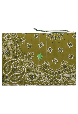 green bandana zip pouch with a clover design on a transparent background