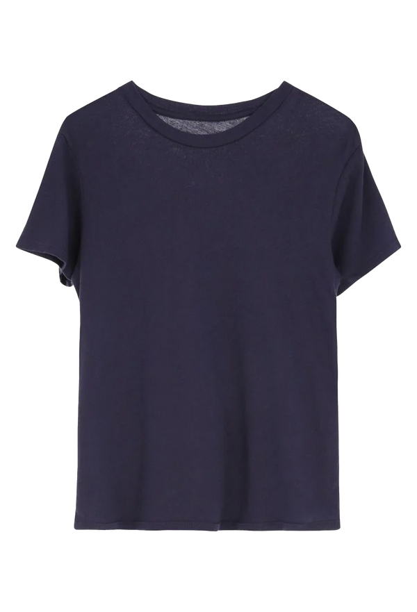 Navy blue t-shirt on a white background