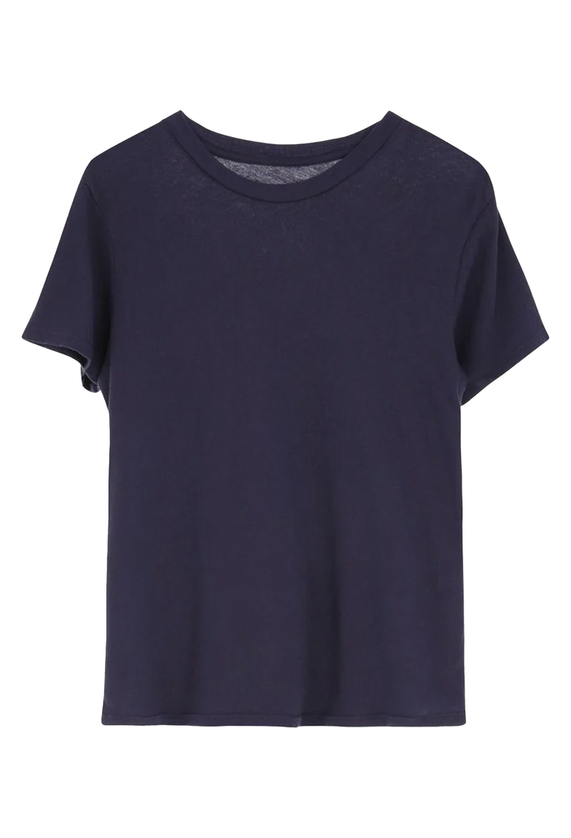 Navy blue t-shirt on a white background