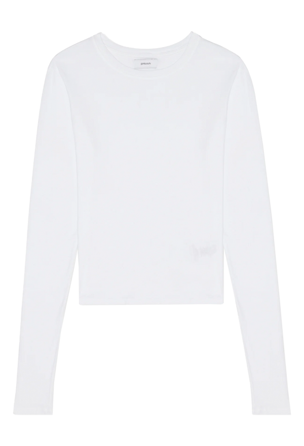 White long-sleeve tee on a white background