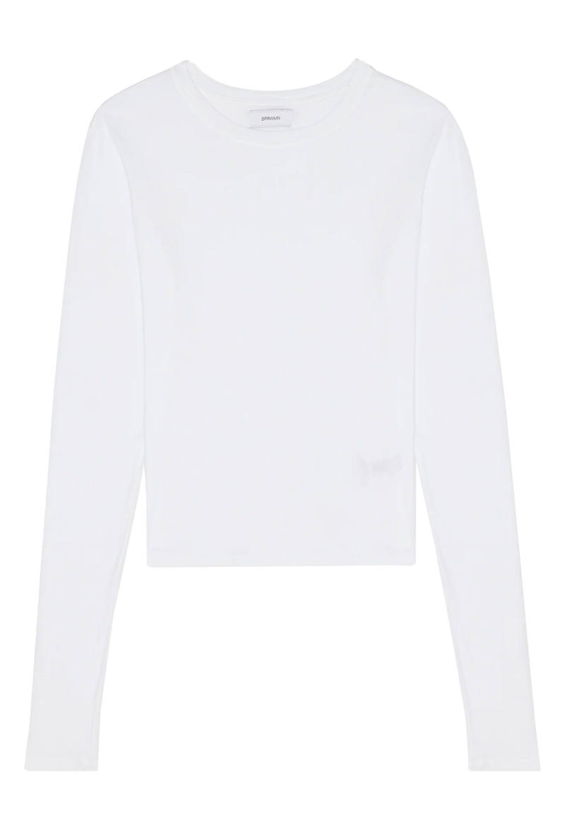 White long-sleeve tee on a white background