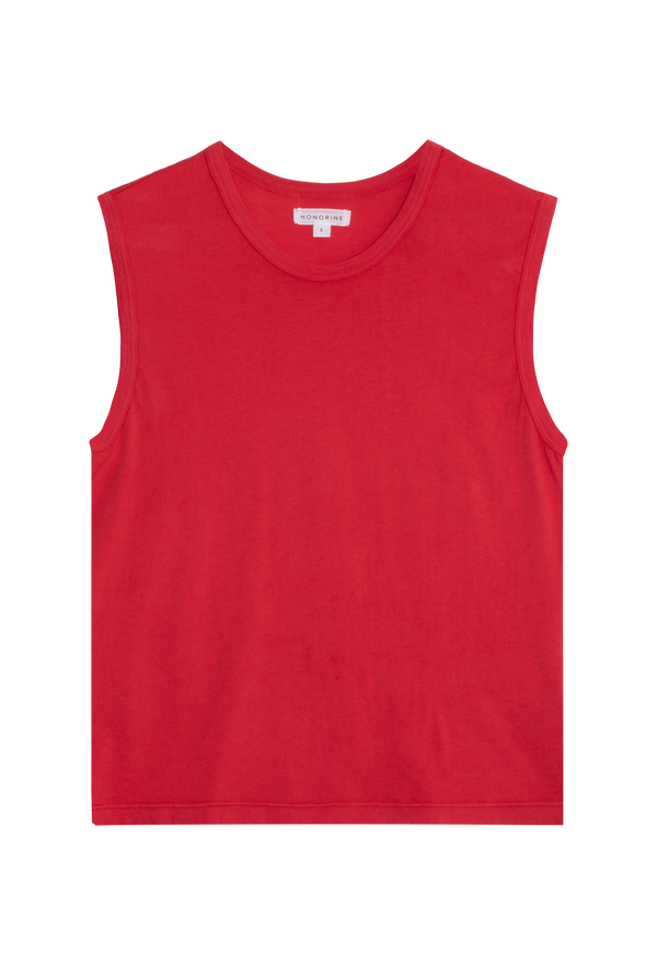 a red muscle tee. transparent background