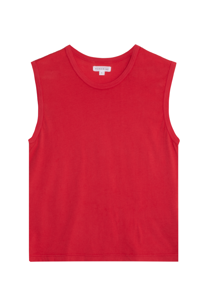 a red muscle tee. transparent background