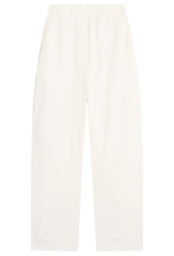 White barrel leg pants on a white background