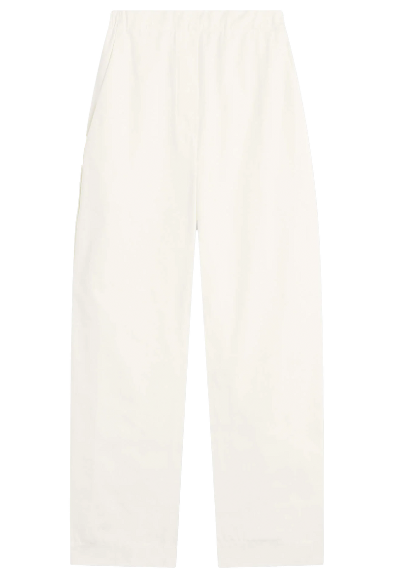 White barrel leg pants on a white background
