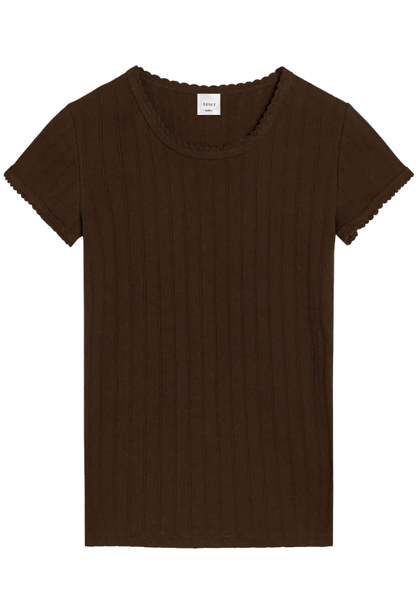 Brown pointelle slim t-shirt on a white background