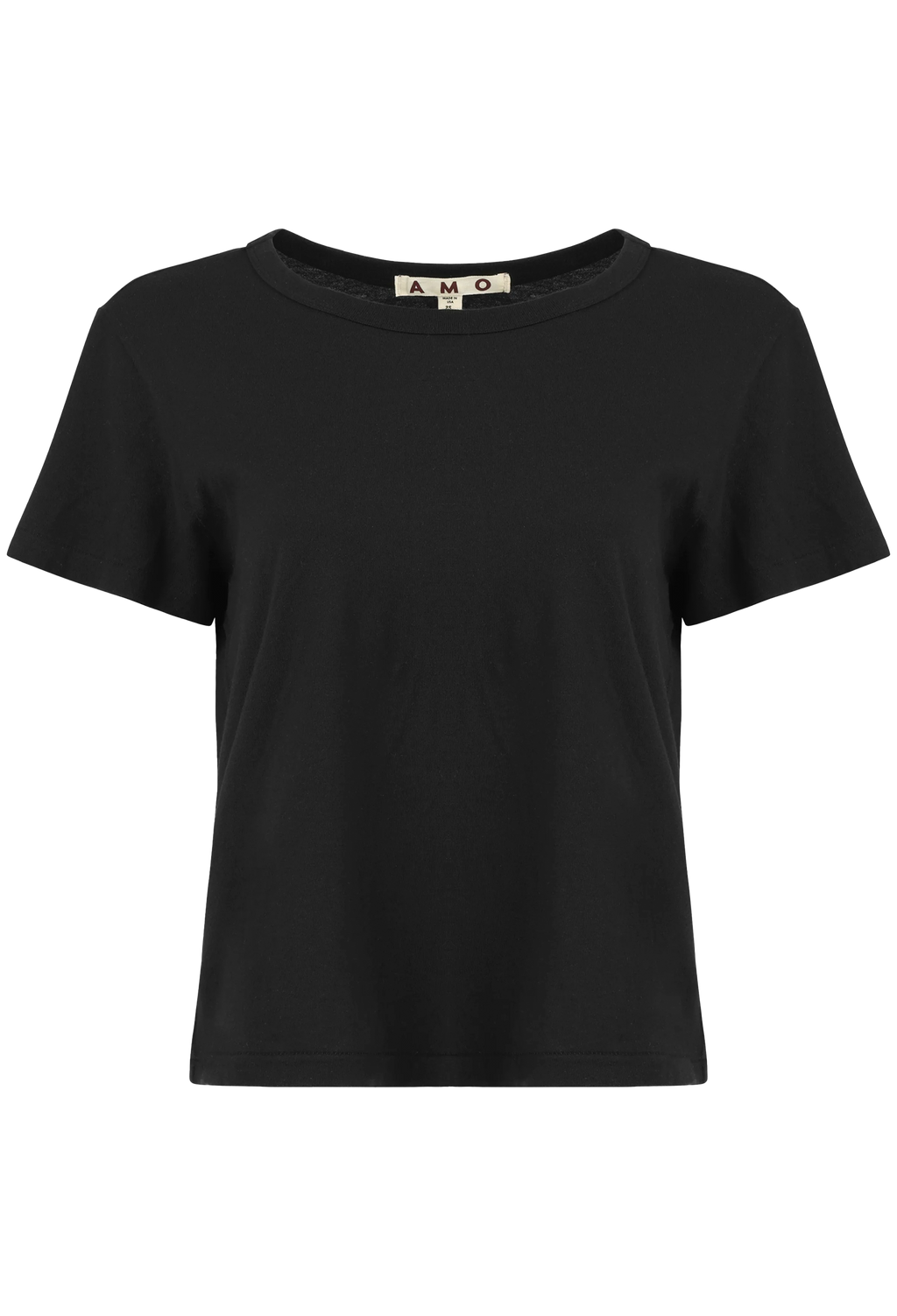 Black t-shirt on a white background.