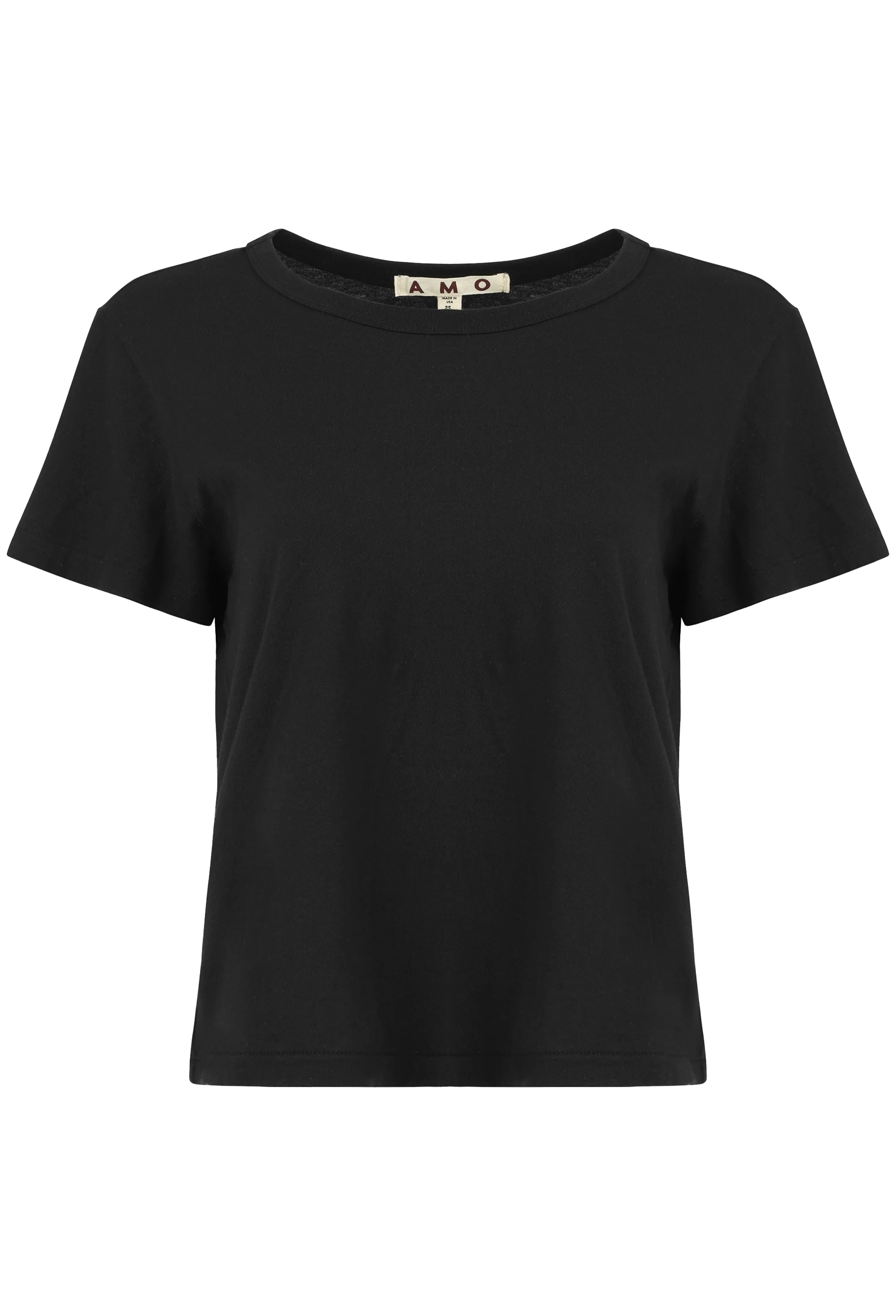 Black t-shirt on a white background.