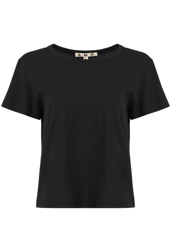Black t-shirt on a white background.