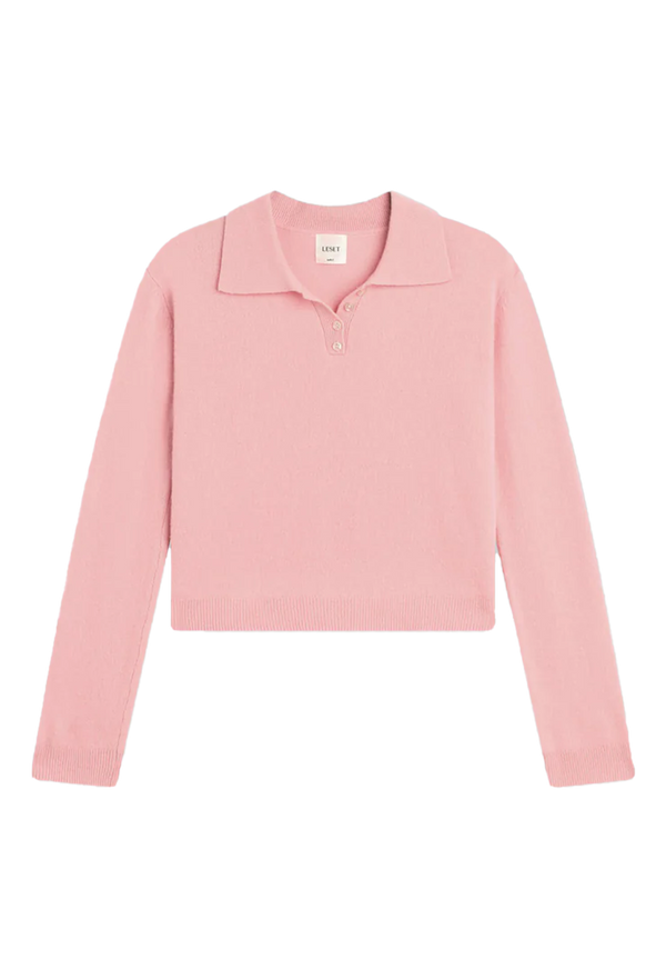 Pink long-sleeve polo shirt on a white background