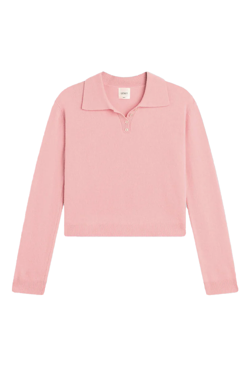 Pink long-sleeve polo shirt on a white background