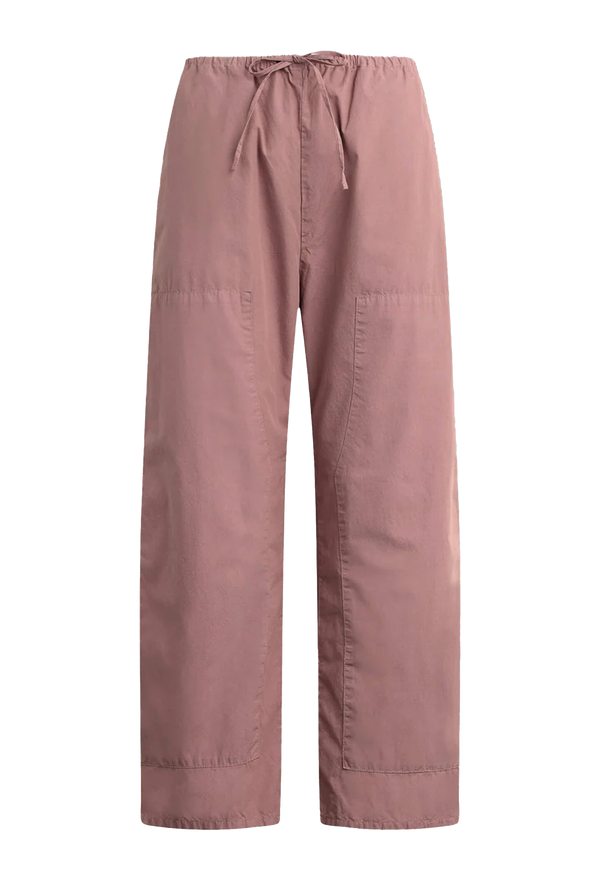 Pink pants with a drawstring waist on a white background