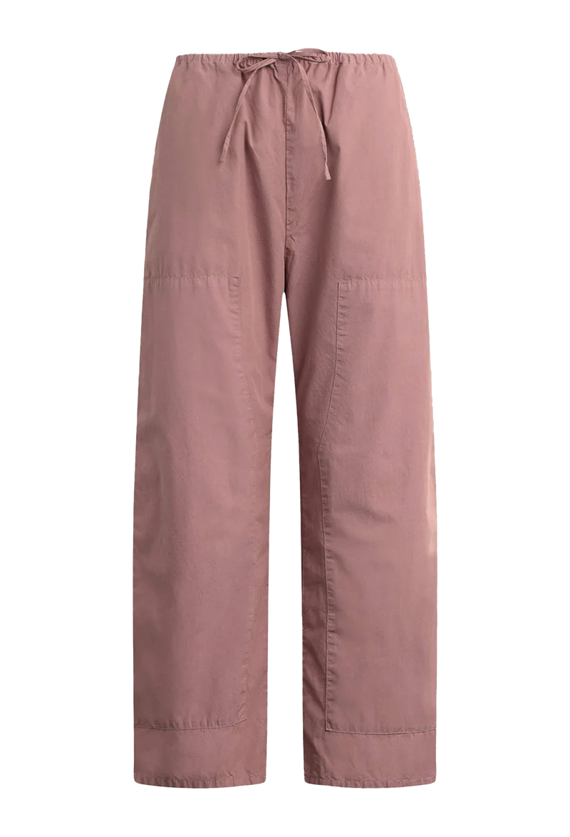 Pink pants with a drawstring waist on a white background