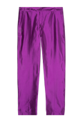 Purple silk trousers. Set against a checkered background. 