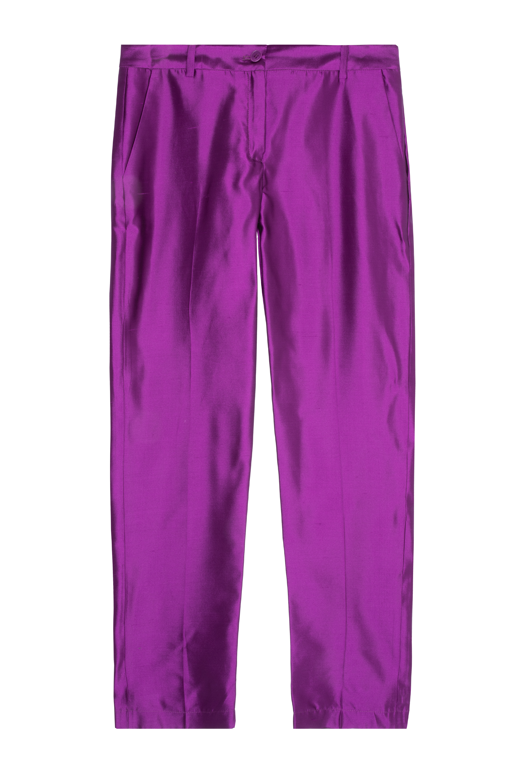 Purple silk trousers. Set against a checkered background. 