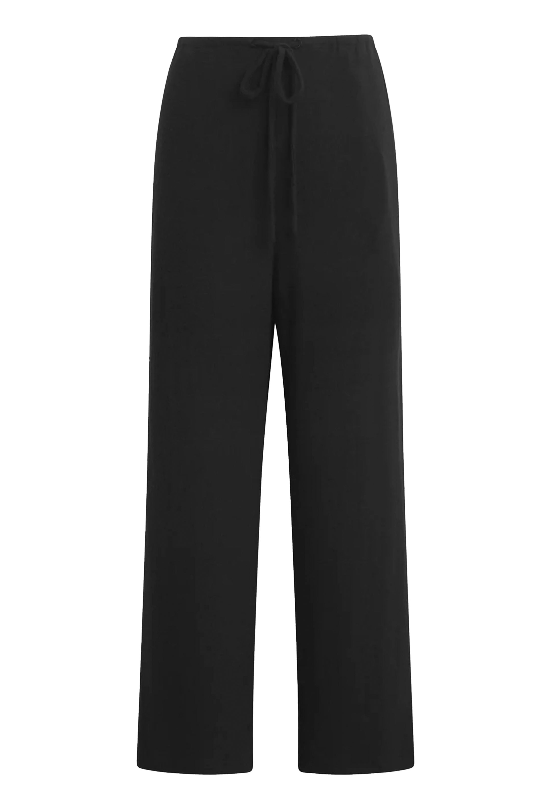 Black drawstring pants against transparent background. 