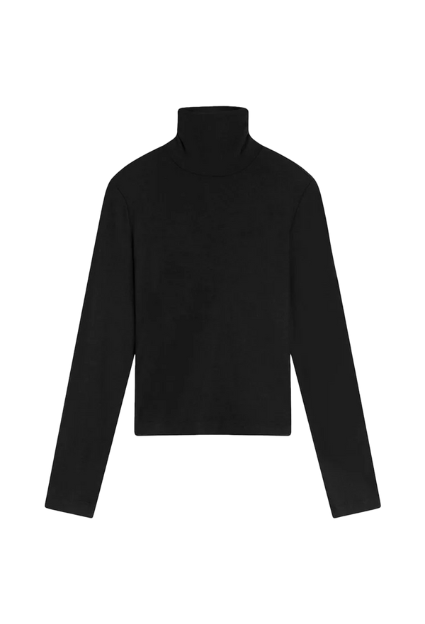 Black turtleneck sweater on a white background