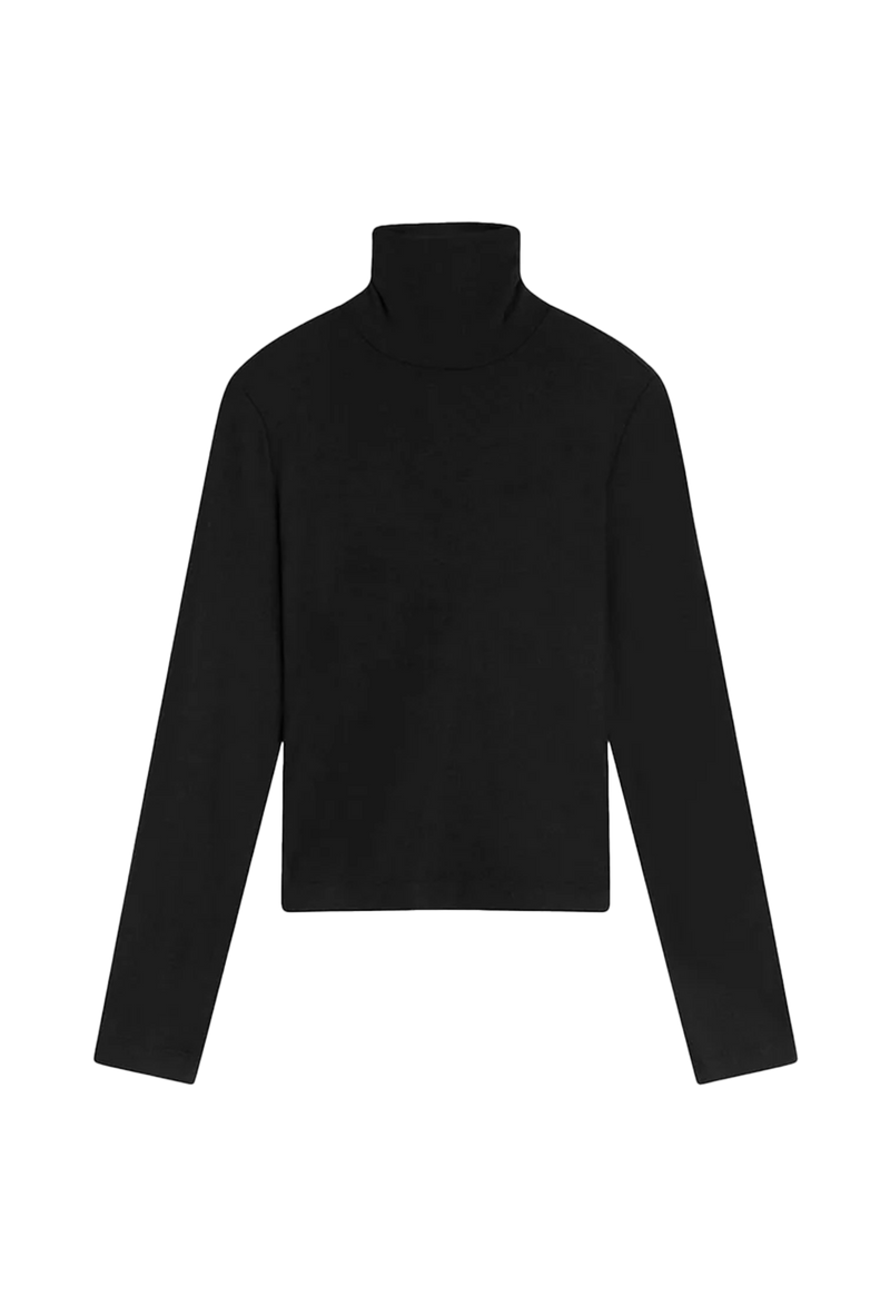 Black turtleneck sweater on a white background