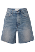 medium wash blue jean shorts. transparent background.