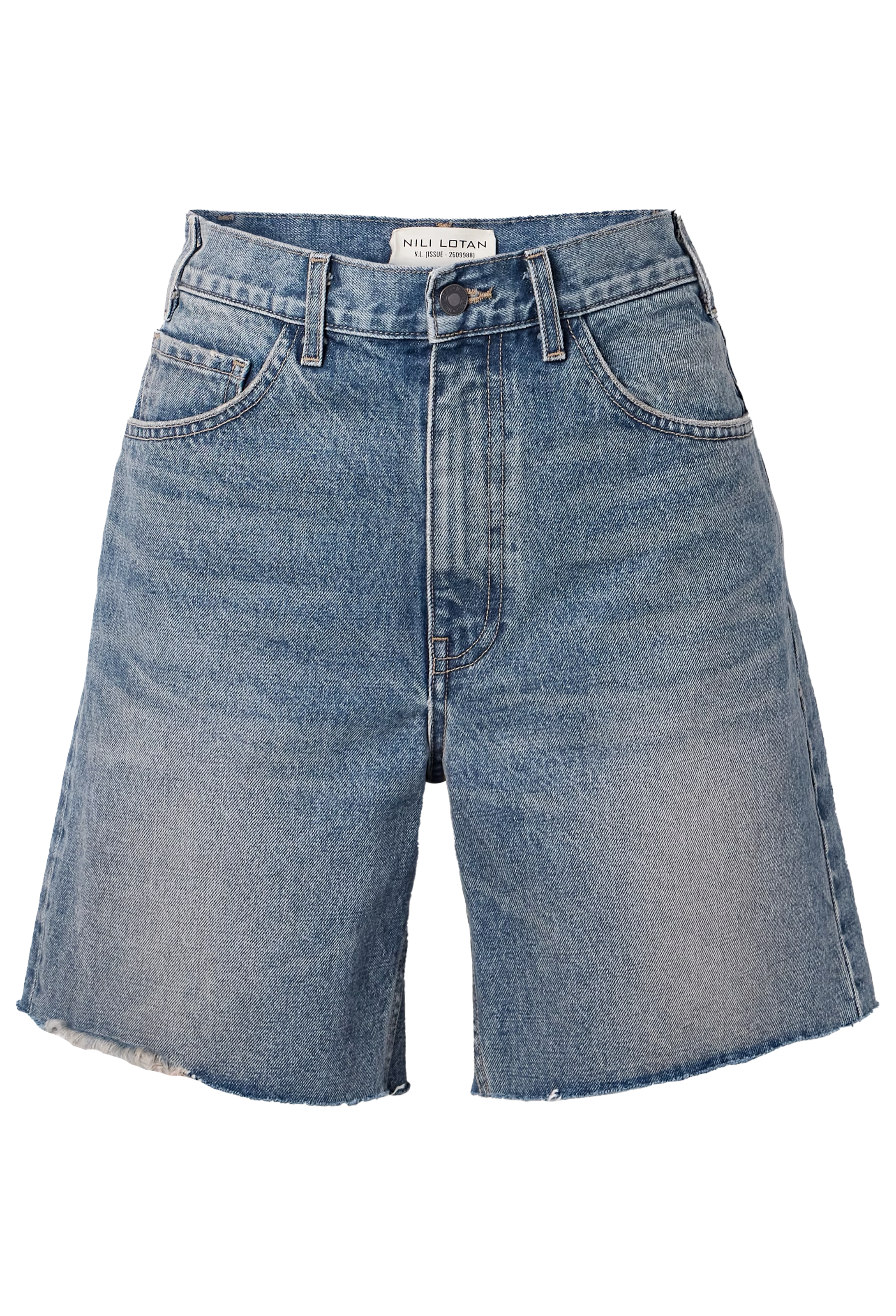 medium wash blue jean shorts. transparent background.