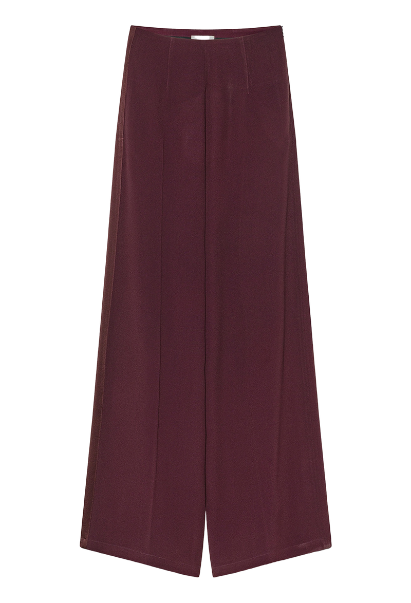 Maroon wide-leg pants on a white background