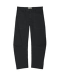 Black wide-leg pants with large front pockets. Set against white background. 